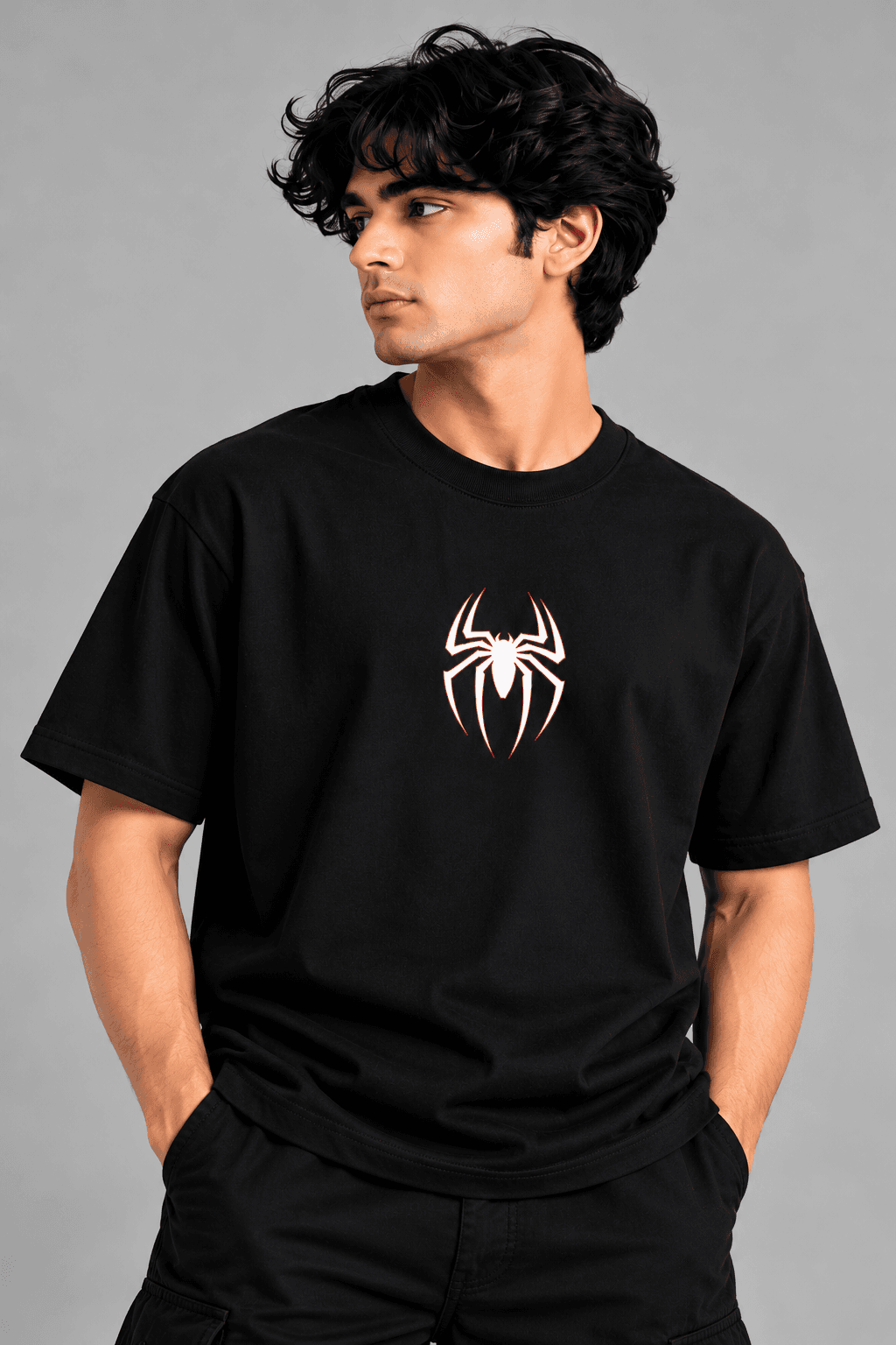 Men's Black Spider Graphic Oversized T-Shirt | Minimal Streetwear Tee
